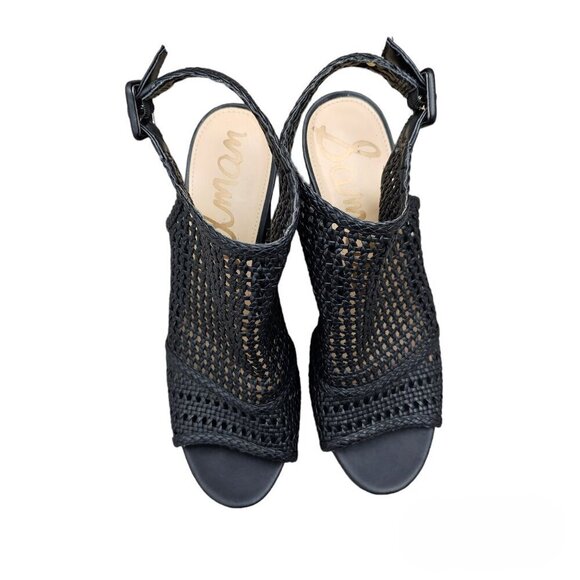 Sam Edelman Evie Basket Weave Open Toe Sling Back Black Block Heel Sandal - Picture 5 of 13